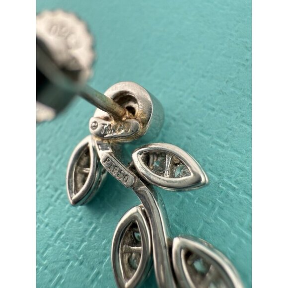 Tiffany & Co. Garland Leaf Diamond Earrings Platinum 1" Drop Dangle Rare - Picture 8 of 8